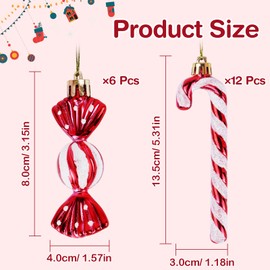 Pack of 18 Candy Canes Christmas Tree Baubles, Gold, Christmas Baubles for Christmas Tree Decorations (Red)