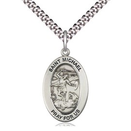 St Michael Medal 1" Sterling Medal on a 24" Endless Rhodium Curb Chain