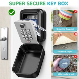 KTUEOV Key Safe Outdoor, Key Safe Wall Mounted Police Approved Key Lock Box 12-Digit Combination Keysafe Lockbox with Weatherproof Cover for Home Garage Office Warehouse-Gray