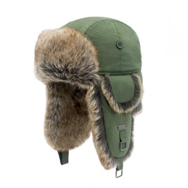 Kurhatic Winter Trapper Hat,Warm Faux Fur Aviator Hat,Russian Trooper Hunting Ski Hat (CA/US, Alpha, Large, Green)