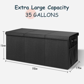 Extra Large Toy Box with Lids - Sturdy Collapsible Kids Storage Organizer Big Bin Chest Basket with Dividers for Boys Girls, Bedroom, Nursery, Living Room, Playroom Organization, 38"x16"x14", Black