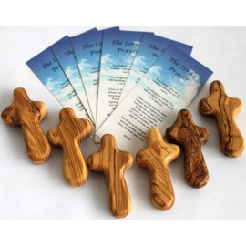 Holy Land Market Olive Wood Pocket/Holding Crosses - 2.75 Inches each with Certificate from Bethlehem (6 Crosses)