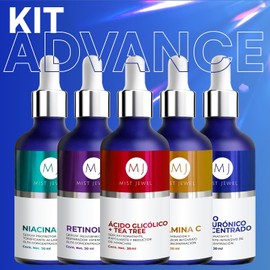 MIST JEWEL Kit sueros faciales Acido Hialurónico, Retinol, Vitamina C + E, Glicólico y Niacinamida Conjunto de serums Avanzado 5 serum (KIT Facial avanzado)