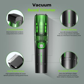 Beard Trimmer for Men-Vacuum Trimmer All-in-One Trimmer with Precision Dial - Premium Facial Hair Groomer - Adjustable 20 Length Setting, USB Recharge Dock, Cordless Waterproof Wet/Dry Clipper