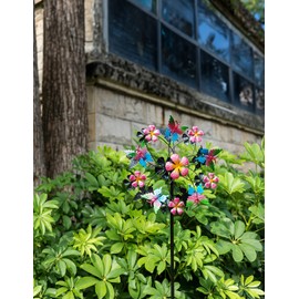 Senflame 38" Double Butterfly Wind Spinners Outdoor, Metal Pin Wheels Wheels for Garden, Home Gifts Sculptures & Statues, for Yard Art and Repel Bird