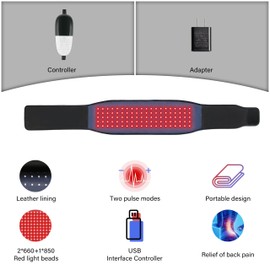 Portable Red Light Therapy Belt with Leather Material, 660nm + 850nm Red Light Therapy Beads, 3 Modes, 48.00x7.24 in