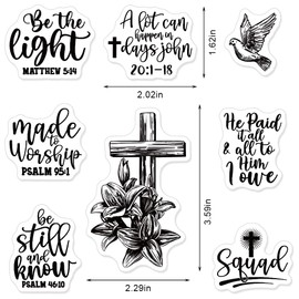 LANGFON Religion Cross Clear Stamps for Card Making Decorative Blessing Words Clear Stamps Flower Transparent Silicone Stamps for DIY Scrapbooking Supplies Embossing Paper Card Album Decoration Craft