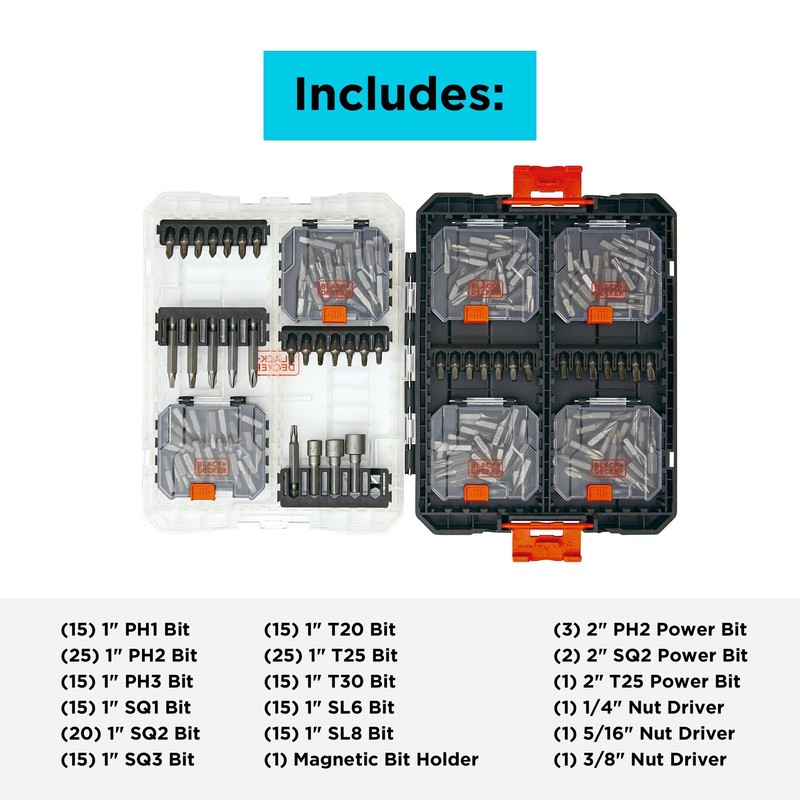 BLACK+DECKER BLACK + DECKER Screwdriver Bit Set, 200-Piece (BDAST200SETFF)