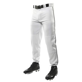 CHAMPRO Traditional Fit Triple Crown Classic Baseball Pants with Contrast-Color Braid Piping and Reinforced Sliding Areas, White, Black pin, x-Large