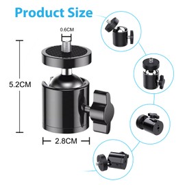 Daniob 4-Pack Mini Ball Head, Tripod Head with 1/4" hot Shoe, 360° Rotatable Ball Head Camera Mount Adapter, Max Load 5.5 lb with Tripods, Light Bracket, SLR Cameras