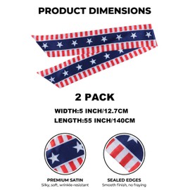 2 Pack Patriotic Wreath Sash for Front Door, 5" W x 55" Satin Ribbon Double-Sided Americana Panel, Memorial Day 4th of July Wreath Decor