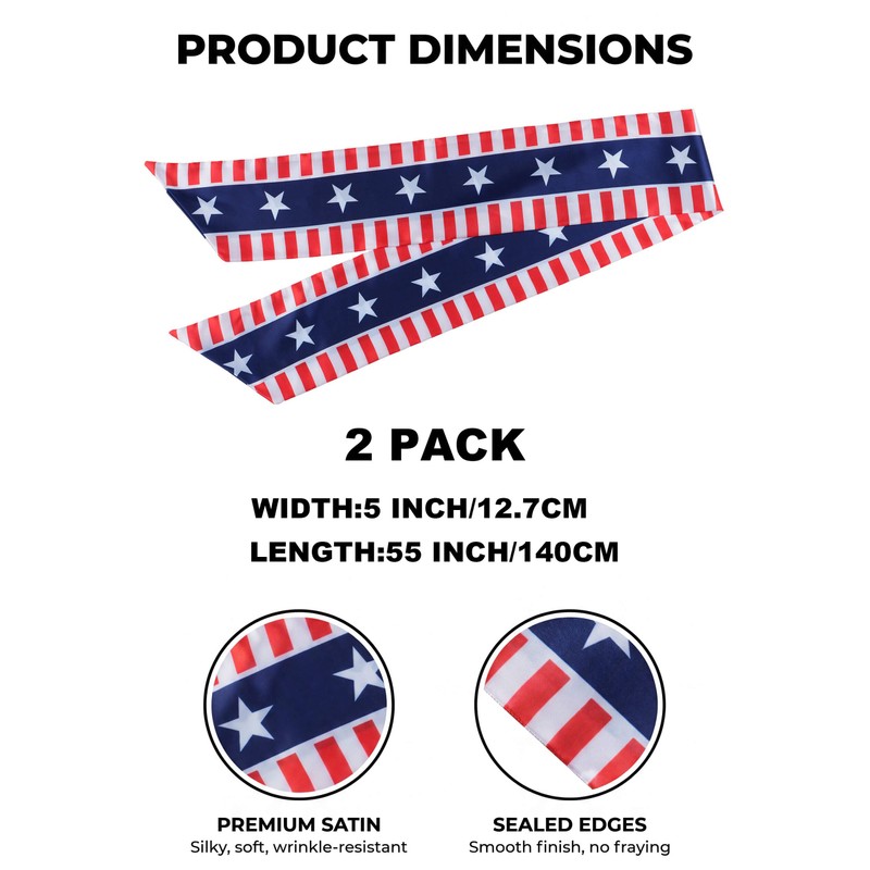 2 Pack Patriotic Wreath Sash for Front Door, 5" W