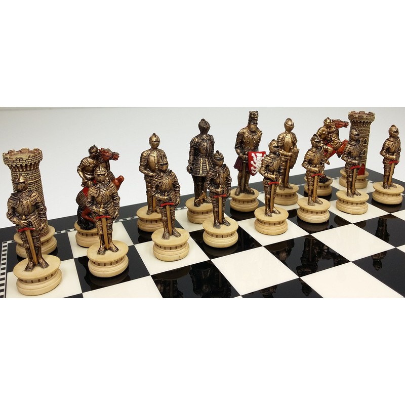 Mediaeval Times Crusades Gold and Silver Armoured Warrior Knight Chess