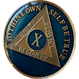 10 Year AA Medallion 1.5" Large Metallic Midnight Blue Sobriety Chip