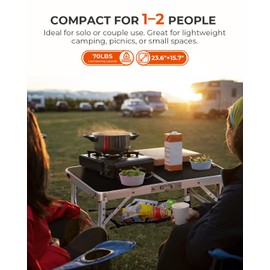 Sportneer Camping Table: Adjustable Height Small Folding Table 23.6" L x 15.7" W 4 Height with Mesh Layer - Compact & Portable Camping Essentials for Outdoor Camp Garden Picnic BBQ Dining Cooking