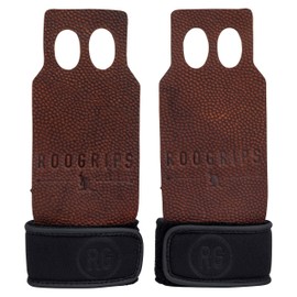 RooGrips - 2-Finger Durable Protective Leather Hand Grips, Gloves, Weightlifting and Gymnastics Grips, Non-Slip Pull Up Gloves for Men and Women, Tan Pebble Grain, Medium