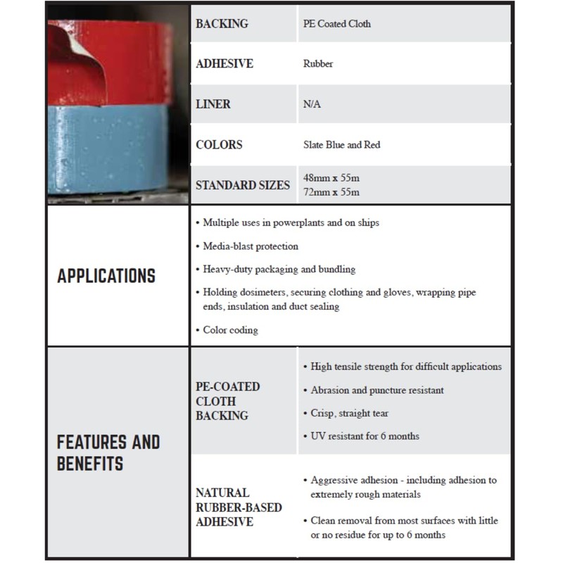 Nashua UVSix High Performance Duct Tape, 48mm x 55m, Slate
