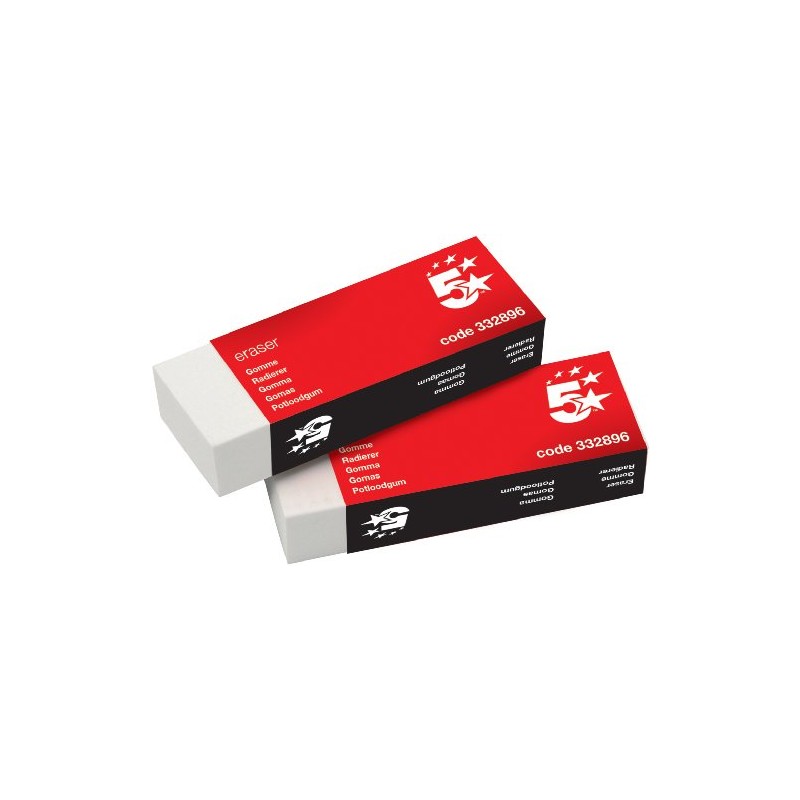 5 Star Office Plastic Eraser Paper-sleeved 60x21x12mm [Pack 10]