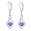 WASEE Amethyst Earrings 925 Sterling Silver Heart February Birthstone Dangle