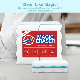 BINI'S Magic Eraser, Extra Durable, Multi Purpose Cleaner, Shoe, Bathroom, Shower, and Car Window and Windshield Cleaner, Cleaning Pads, 6 Count