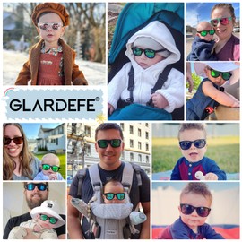 GLARDEFE Polarized Baby Sunglasses with Strap - Unbreakable Infant Sunglasses for Newborn Toddler Boys Girls Age 0-12 Months(Black/Green Mirror)