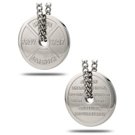 Men's Stainless Steel Weight Plate Necklace - Proverbs 27:17