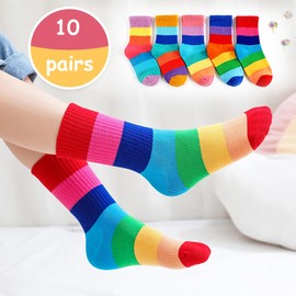 Bemeol 10 Pairs Socks for Girl Athletic Crew Socks Soft Breathable Casual School Sock for Little Big Kids(9-12 Years)