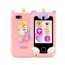 KOKODI Toy Smart Phone for Kids, Smart Phone Toys with Dual Camera, Phone Toys with Learning Games, Travel Toys with MP3 Music Player for Birthday Gifts, Birthday Gifts touch screen toy game phone:_Pink-unicorn