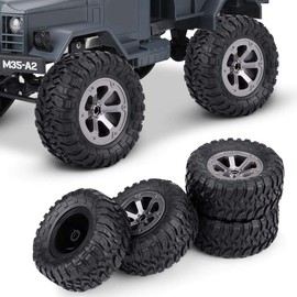 RC Crawler Tires, 4Pcs Off-Road Car Rubber Tyres Remote Control Military Car Tires for 1:16 RC Crawler Car Accessory Part Car Model Machine