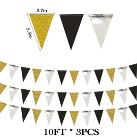 Bunting Pennant Banner Triangle Flag 30Feet, Multicolor Bunting Banner Double Sided Glitter Paper Triangle Flag for Garden Birthday Fsetival Celebration Graduation Christmas Party Decorations