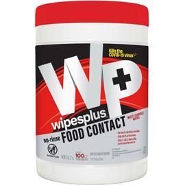 WIPESPLUS No-Rinse Food Contact Wipes Canister Multi-Surface Wipes, Unscented for Home and Business, 100, (1 Pack of 100)
