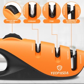 YeopAsda Adjustable Knife Sharpener with 5 Sharpening Angle, Professional Kitchen Knife Sharpener Tool, Ergonomic Handle, Non-Slip Rubber Base, Manual Knife Sharpeners for Kitchen Knives and Scissor
