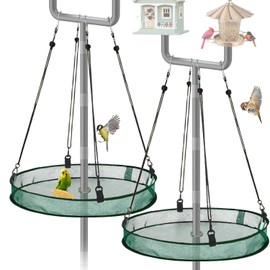 Hkvoxim 2 Pack Seed Catcher Tray for Outdoor Pole Mounted Bird Feeders, 20'' Hanging Bird Feeder Seed Catcher Platform with Holes Fits 1'' Pole, for Hummingbird Bee Feeder Outdoor Garden(with Holes)