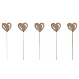 DARO DEKO Wooden Flower Stake Heart Natural Pack of 5 7 x 35 cm Decorative Flower Rod Heart Stick Wooden Stake