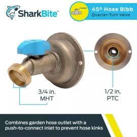 SharkBite 1/2 x 3/4 Inch MHT 45 Degree Hose Bibb, Quarter Turn, 24630LF
