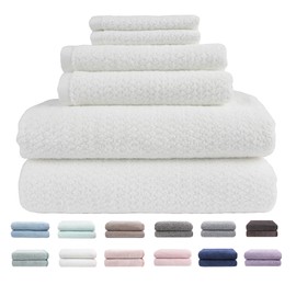Everplush Diamond Jacquard 6 Pieces Bath Towel Set, Luxury Super Soft Oversized Bath Towels,Highly Absorbent & Quick Drying Towels for Bathroom White