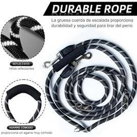 JJW Correa para Perro Manos Libres, Correa Ajustable de Entrenamiento para Perros de 10 pies, Correa de Nailon Resistente, sin tirones para Perros Grandes y medianos (Negro)