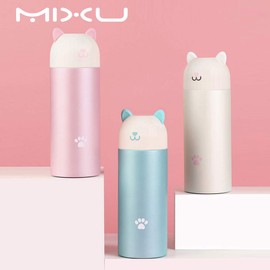 MIXU Catto Cat Shape Smart Thermos Bottle with Temperature Display, 304 Stainless Steel Food Grade Insulation Vacuum Flask, Leak-proof Anti Slip 10-Ounce Portable for Children, Girls, School, Blue