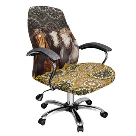Xorudoydet Boho Mandala Horse Print Office Chair Cover, Spandex Rotating Chair Cover Washable Office Desk Chair Seat Cover with Elastic Bottom for High Back Chair Slipcover-L