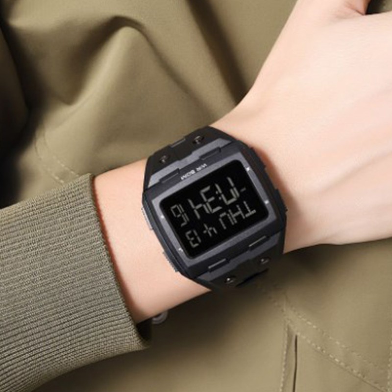 Digital Sports Watch Dual Time Display Night Light Adjustable TPR