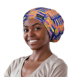 Adjustable Satin Lined Sleep Cap for Dreadlocks Curly Hair Large Head-Stay On Overnight, Shine Orange, One Size
