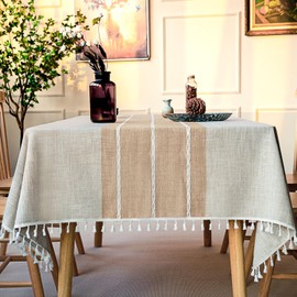 BESBESME Farmhouse Table Cloth Waterproof Boho Style,Kitchen Dining Room Briaded Tablecloths for Rectangle Tables, Washable Wrinkle Resistant Table Cover(Oblong,55''x70'',4-6 Seats，Khaki)