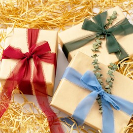 MORSUNBELA Chiffon Ribbon Gift Ribbon Green Fringe Ribbon Fabric Ribbon White 1.5 Inch x 7 Yd Decorative Ribbon Bow Ribbon Wide Ribbon Wedding Invitation Ribbon