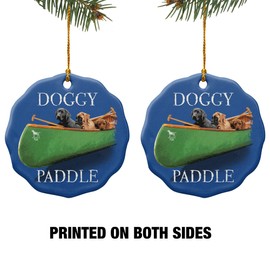 GRAPHICS & MORE Doggy Dog Paddle Canoe Dogs Porcelain Scalloped Holiday Christmas Tree Ornament - 2.8" (7.1 cm)