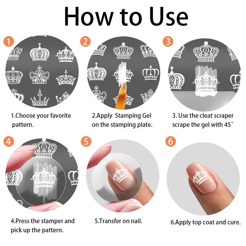 PH PandaHall 5pcs Crown Nail Stamping King Queen Nail Art