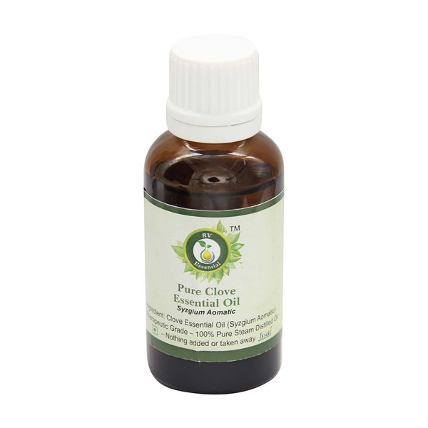 R V Essential Pure Clove Essential Oil 30 ml (1.01 ounces) - Syzgium Aomatic (100% Pure and Natural Steam Distillated) Pure Clove Essential Oil