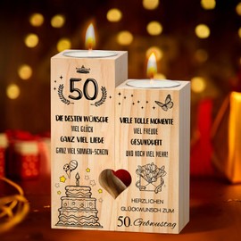Geschenke zum 50 Geburtstag, Kerzenständer aus Holz Zum 50 Geburtstag Geschenk Deko Geburtstagsgeschenk 50. Jahrestag für Frauen Mann Freunde Schwester