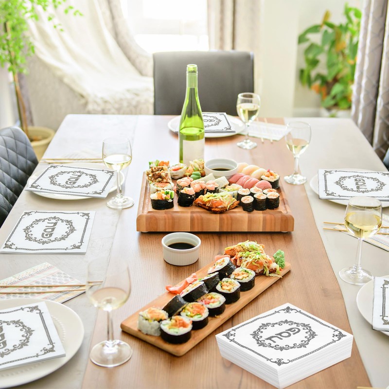 Crtiin 100 Pcs Passover Embroidery Print Napkins Happy Passover 13"