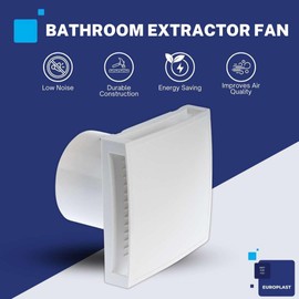 EUROPLAST Diameter 100 mm Bathroom Fan with Humidity Sensor and Timer - with White Front, Quiet Fan