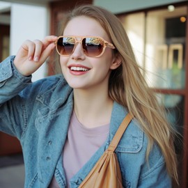 FEISEDY Polarized Aviator Sunglasses Women Men TR90 Acetate Frame Retro 70s Style B0203